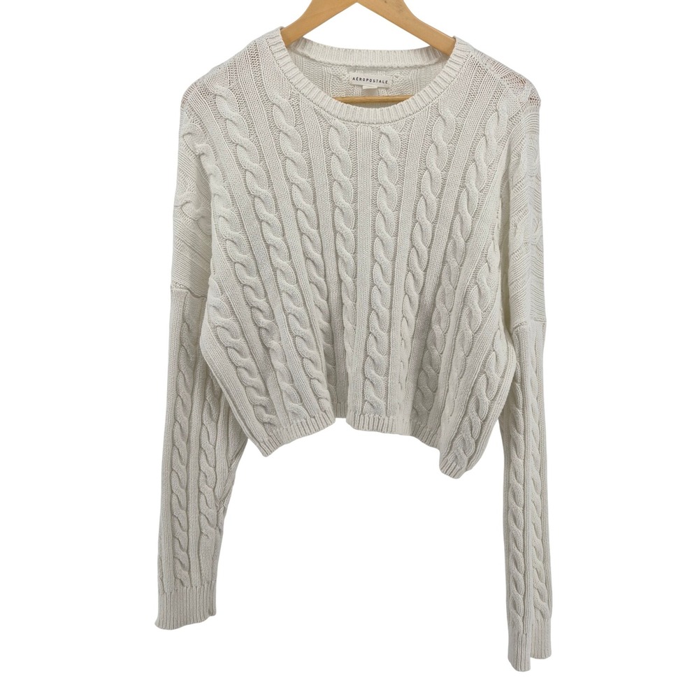 Aeropostale Cream Cable Knit Crew Neck Sweater